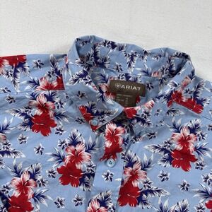 Ariat Western Aloha Hawaiian Shirt Men XL Blue Red White Floral Venttek Button